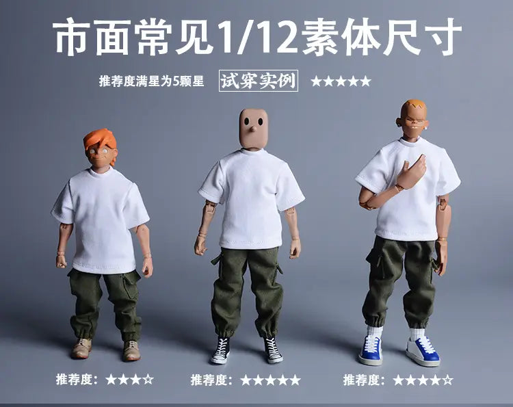 1/12 Male Hip Hop Casual Fashion Loose Street Cargo Pants Trousers With Pockets Half Zipper Pullover For 6’’ Action Figure Body