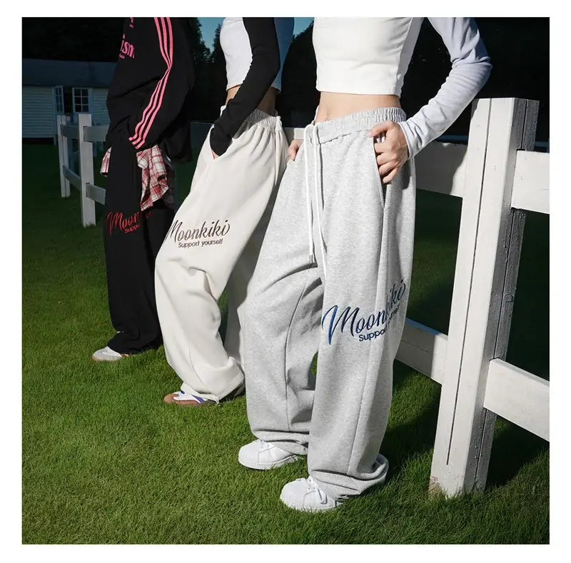 Men’s Hip Hop Fashion Letter Printed Wide Leg Pants 2025 Y2K Streetwear Baggy Straight Pantalones Hombre New Gym Sports Trousers