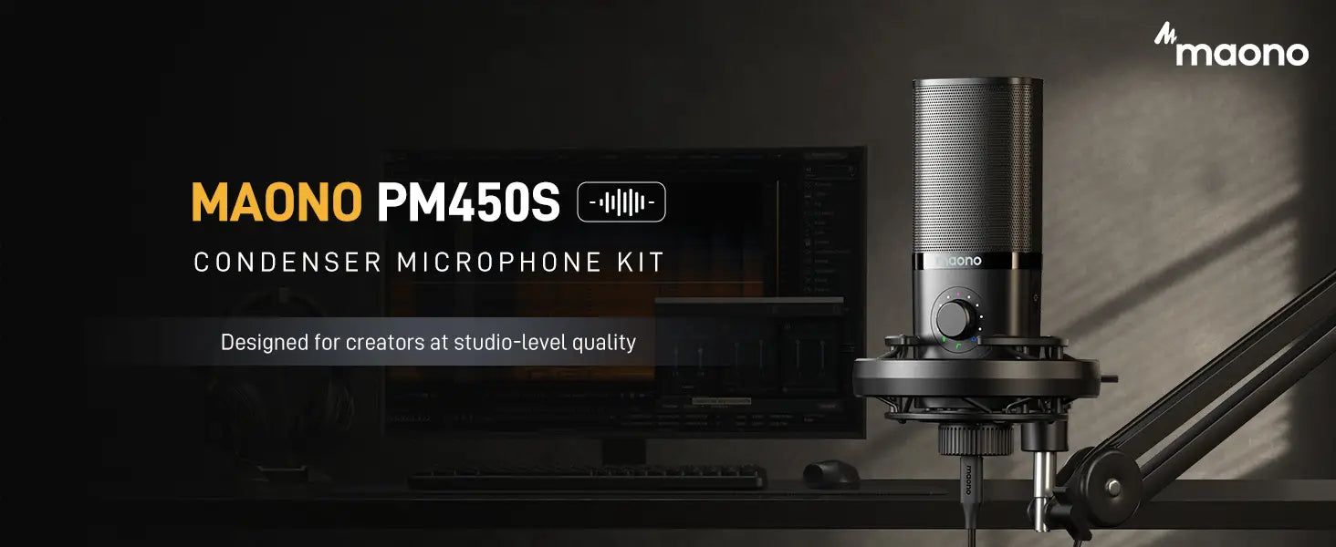 MAONO PM450 USB Condenser Microphone Studio-mic Comes with Shock Mount & Software Ideal for Podcasting Recording Premium Sound