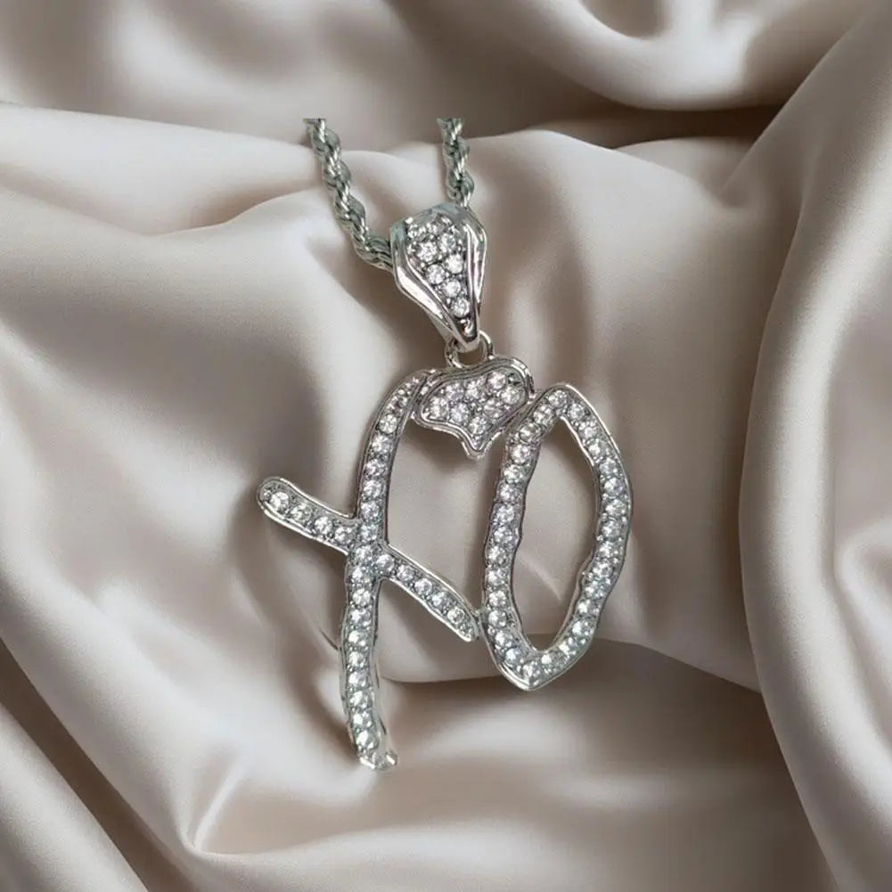 Fashion XO Necklace Cubic Zirconia Letter Pendant Sweater Chain Light Luxury Hip Hop Party Jewelry Accessories For Men Women