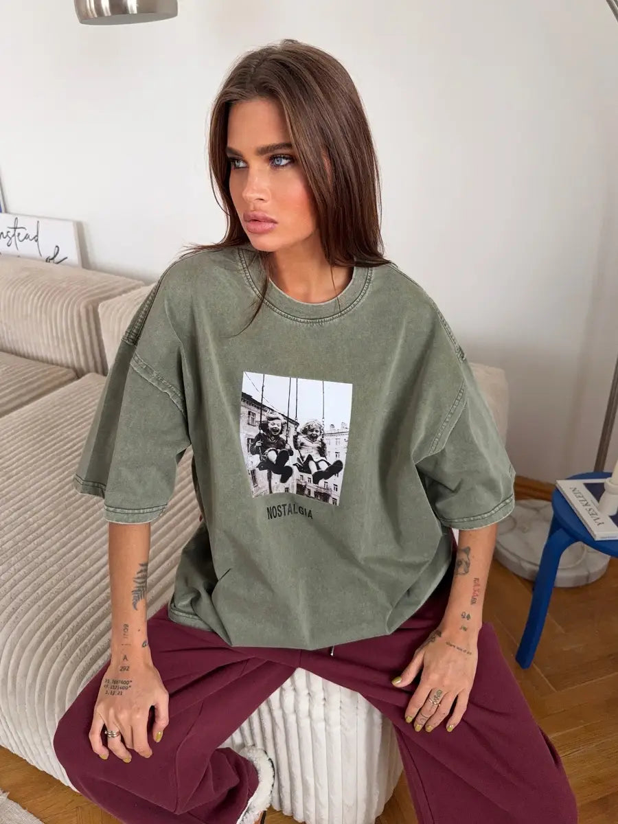 Sumuyoo 100% Cotton Women’s Retro Printed T-shirt Men Vintage Short-sleeve Wax printing T Shirts Fashion Hip Hop Loose Tees
