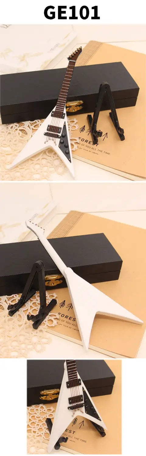 18cm 1/6 Wooden Musical Instruments Collection Decorative Ornaments Mini Electric Guitar With Support Miniature Model Decoration