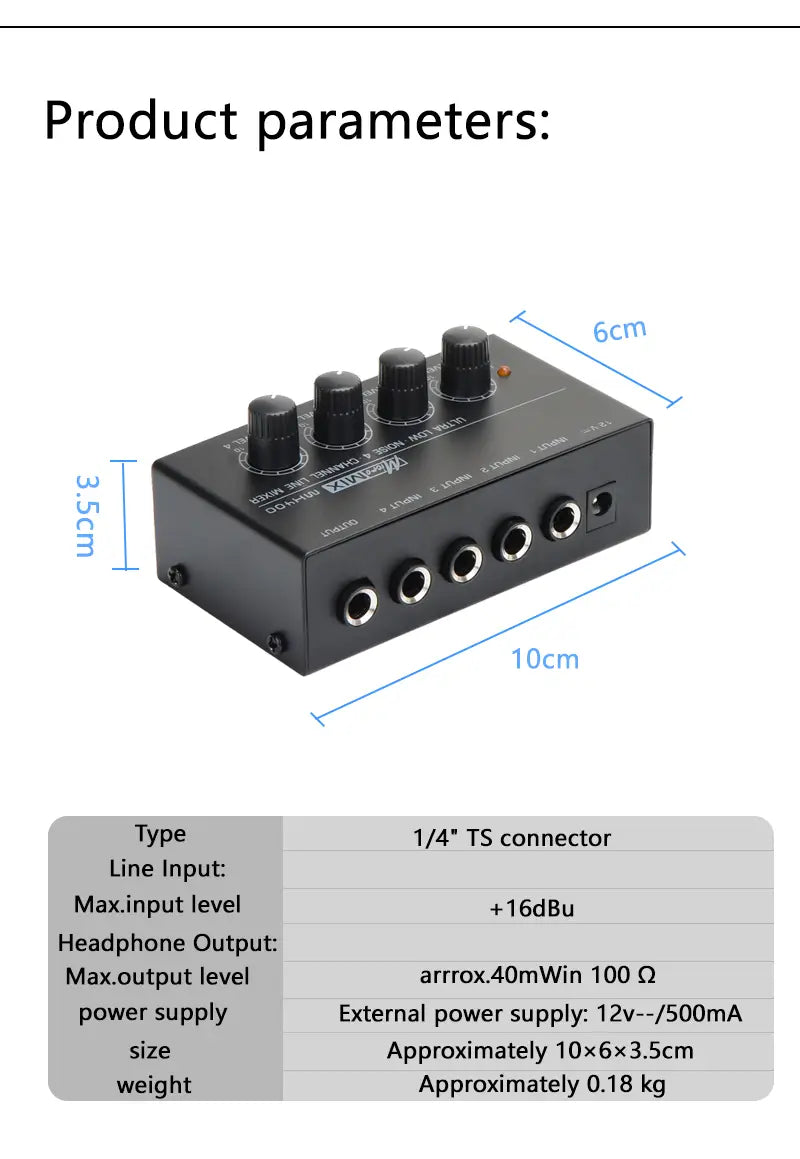 MX400 Mini 4-Channel Audio Mixer Ultra Compact Sound Low Noise With Power Adapter DJ Karaoke Audio Mixer Headphone Amplifier