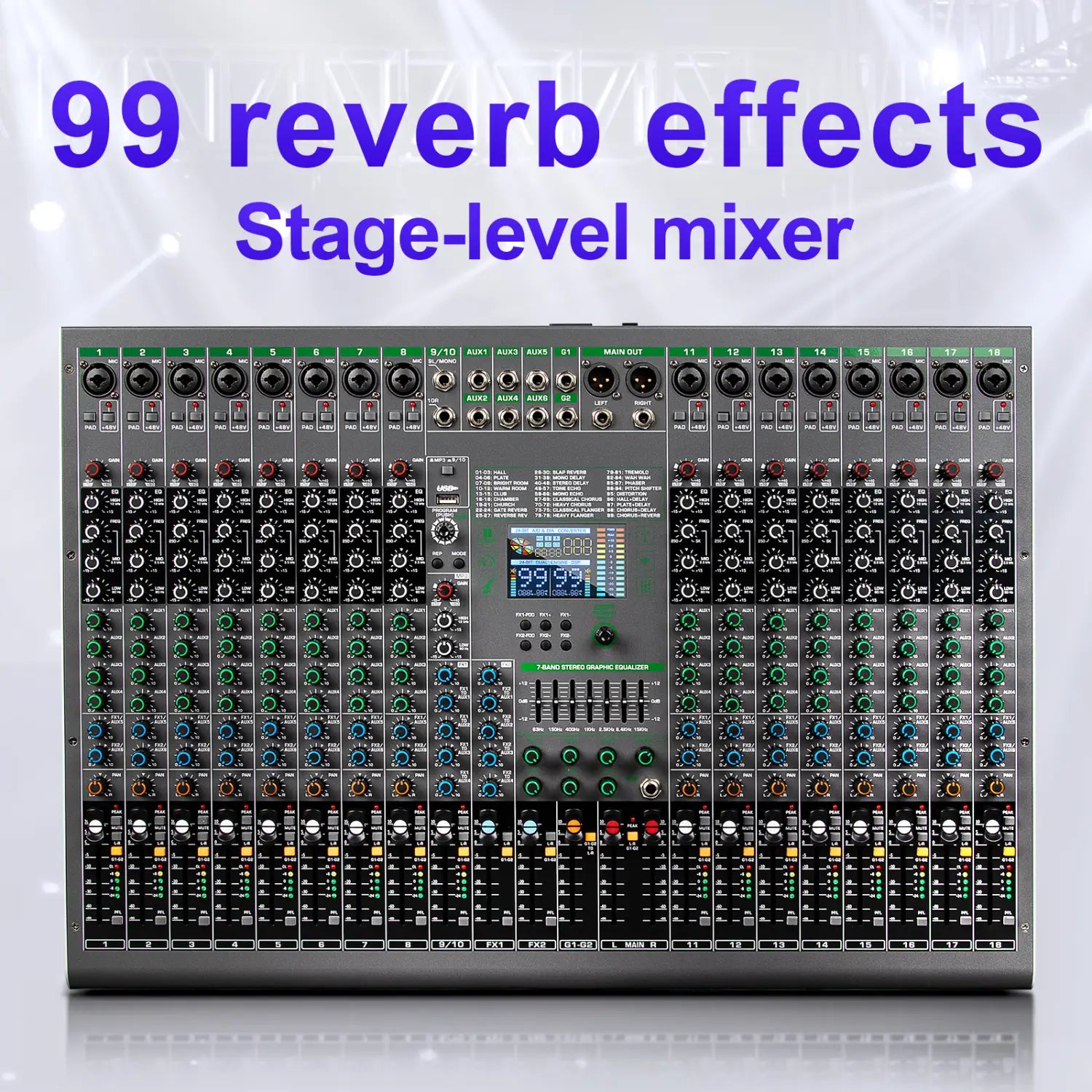 Depusheng Digital Mixer Professional Audio Mixer 18channels with 99bit dps reverb chip Bluetooth USB MP3 for stage bar studio DJ