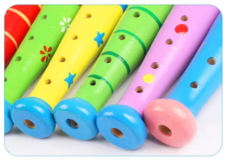 1pc 20cm/7.87in Colorful Wooden Flute Music Instrument Trumpet Buglet Hooter Kids Educational Learning Musical Toys for Children