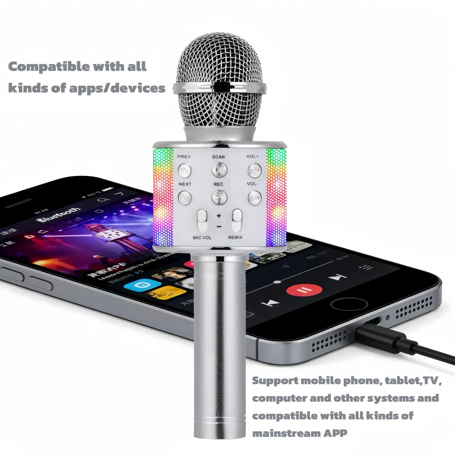 Karaoke Microphone for Kids & Adults - Bluetooth Mic Singing Mic with Disco Lights Built-in Speaker Player for Party Gifts