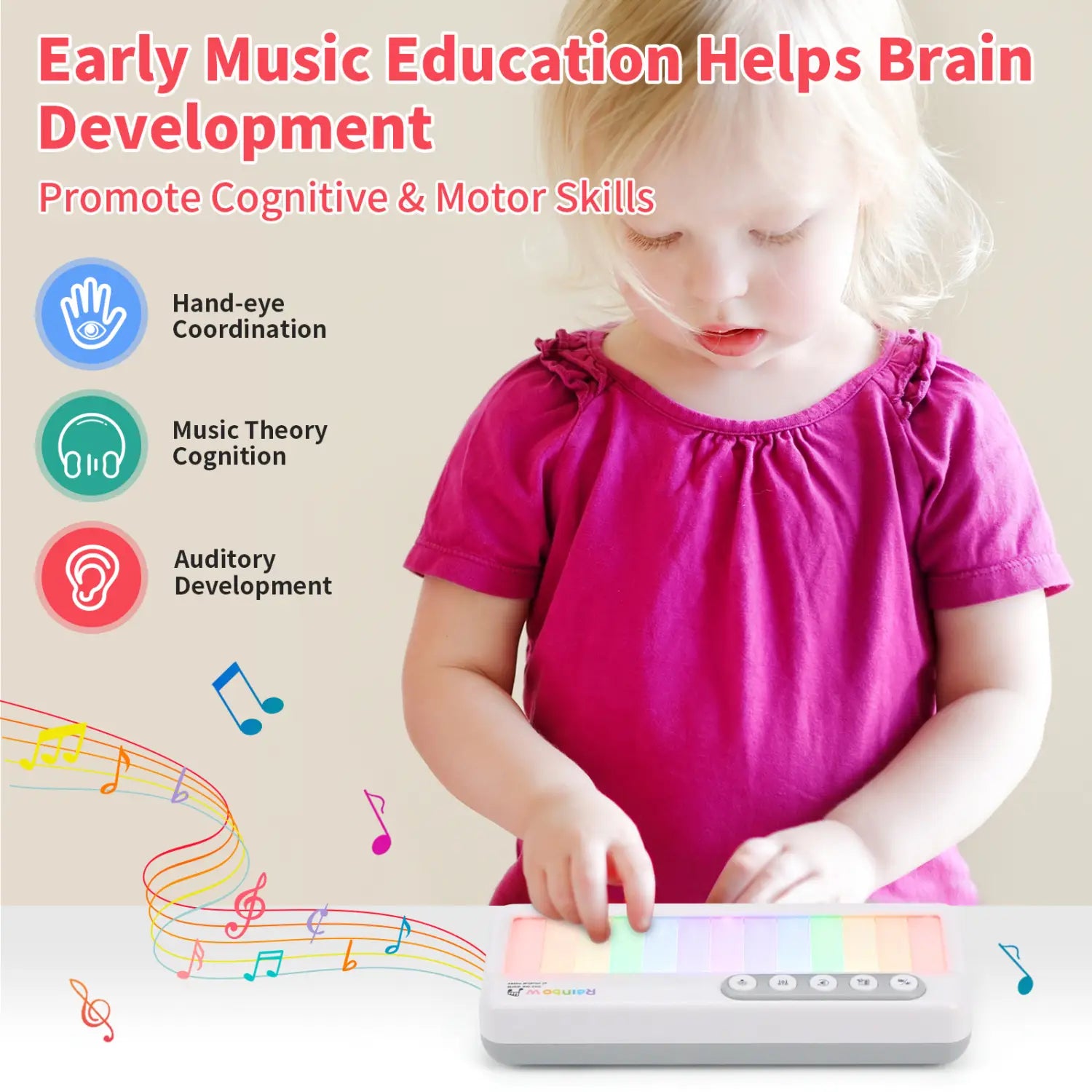 Rainbow Flashing Piano Toys with 5 Instruments 13 Melody Electronic Music Toys Portable Keyboard Toys Educational Toys for Kids