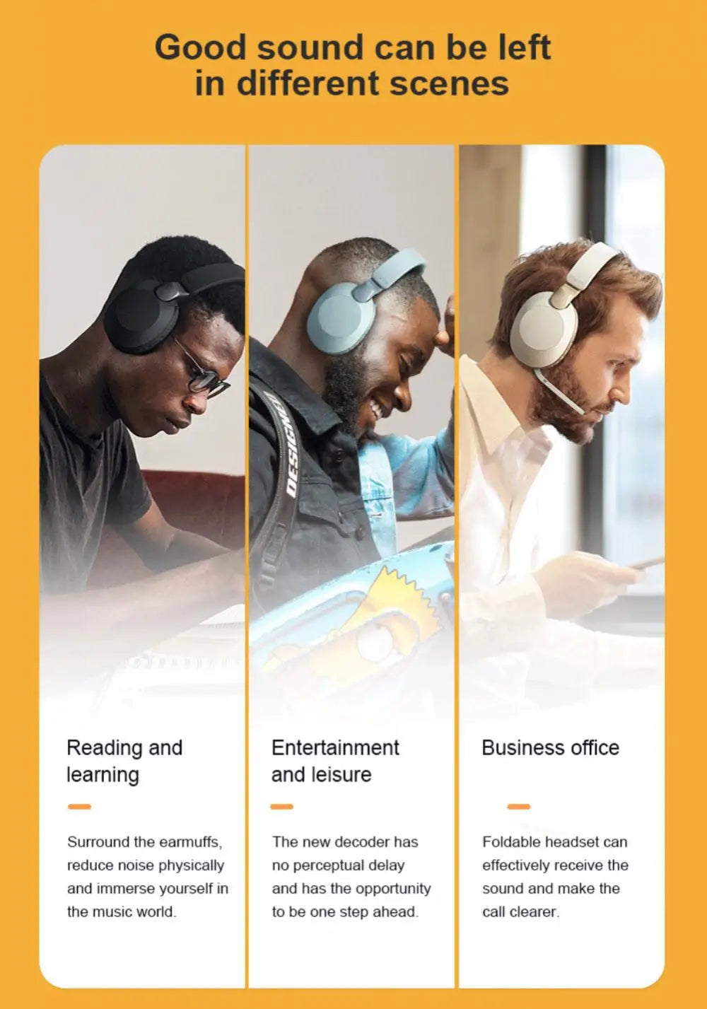 Wireless Bluetooth-Compatible Headset Eearphone with Mic Hands-free HIFI Stereo BT5.1 Over-Ear Headphone for Call and Music