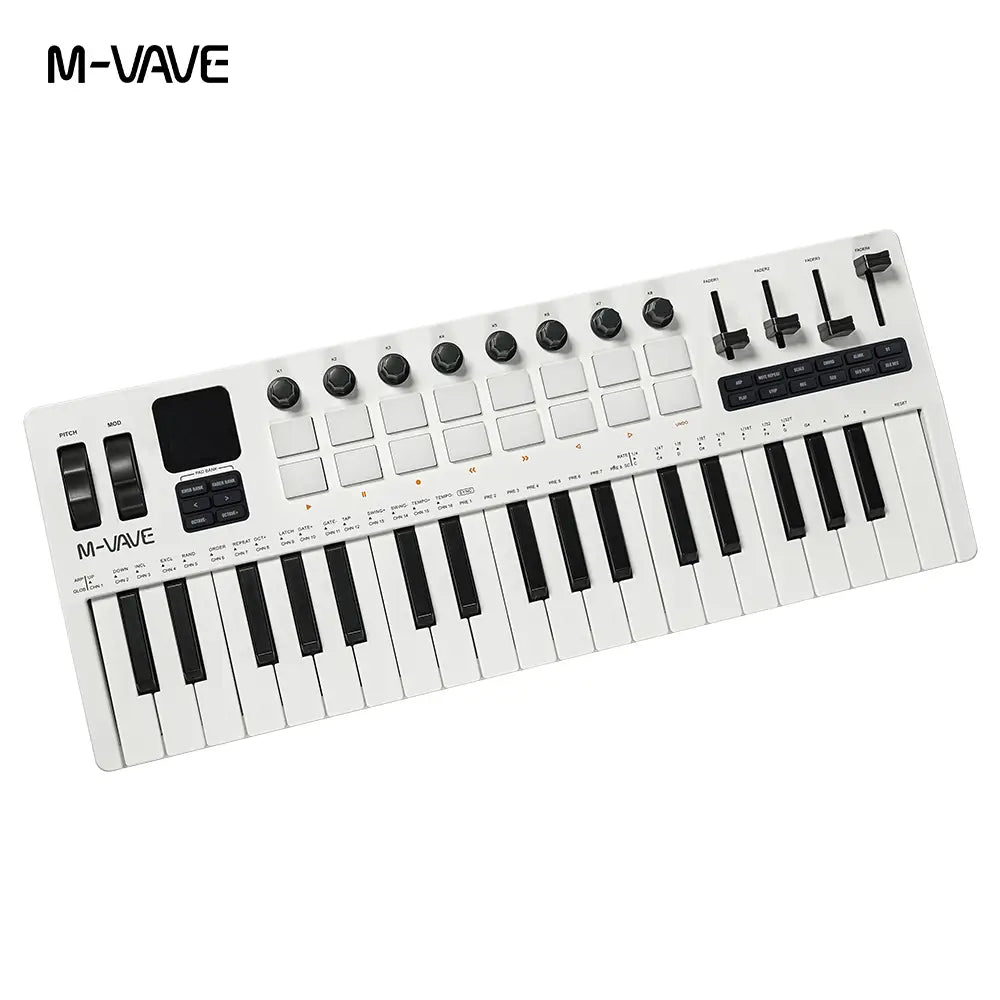 M-VAVE SMK-37 Pro Keyboard 37 Keys MIDI Controller w/Built-in Synthesizer|16 RGB Backlit Drum Pads|4 Sliders|Music Production