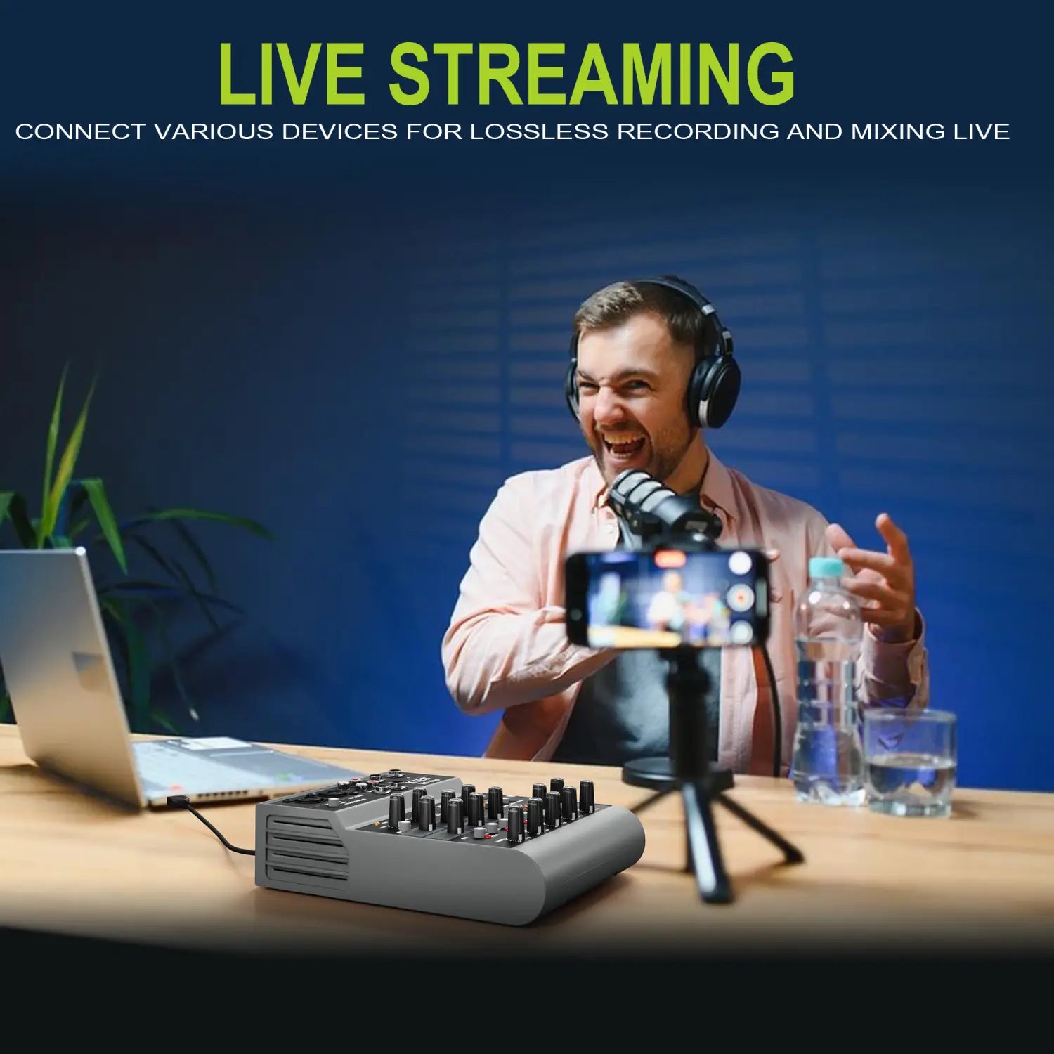 4-Channel Audio Mixer USB Audio Interface Sound Card with Bluetooth for Live Streaming Podcast Recording Home Studio