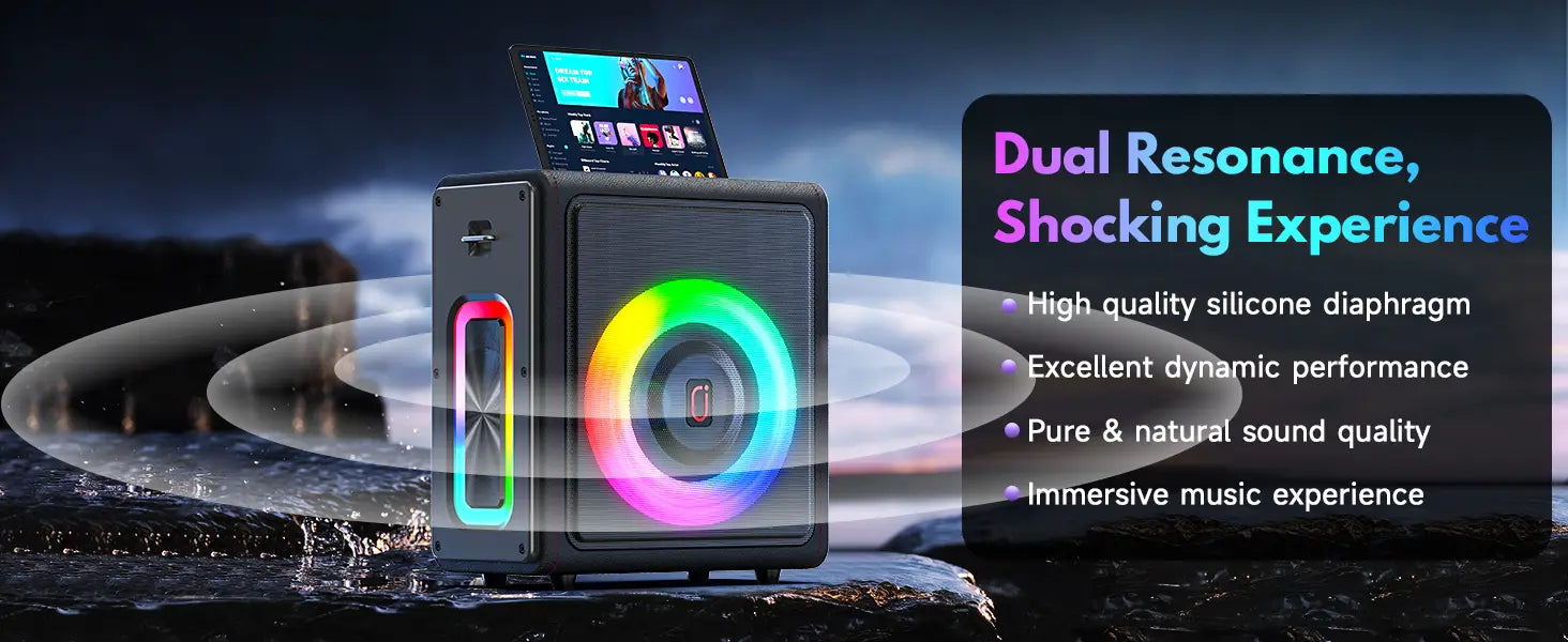 Karaoke Machine Portable Bluetooth Speaker with Microphones PA System with 2 Karaoke Microphones Disco Lights for Home Parties