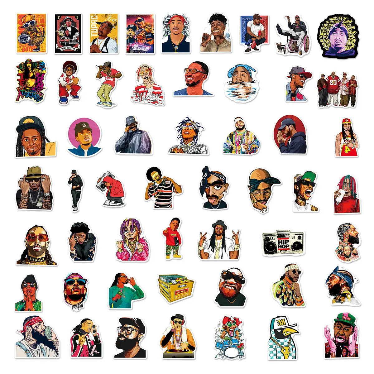 50Pcs Cool DJ Rap Stickers Hip Hop Rapper For DIY Scrapbooking Phone Luggage Skateboard Waterproof Decals