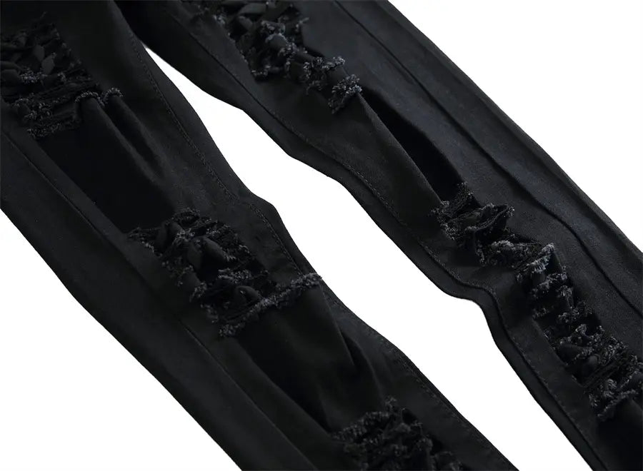 2026 New Men’s Casual Jeans Trendy Red Hip Hop Holes Slim Denim Pants Ripped Trousers Versatile Stretch Distressed Pants Male