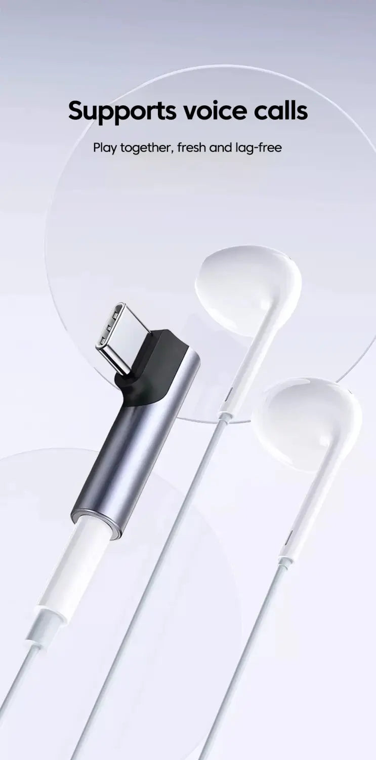 Elbow Type C to 3.5mm Jack Audio Adapter Headphone Adapter Supports Voice Calls USB C Adapter For Iphone 17 16 15 Samsung Huawei