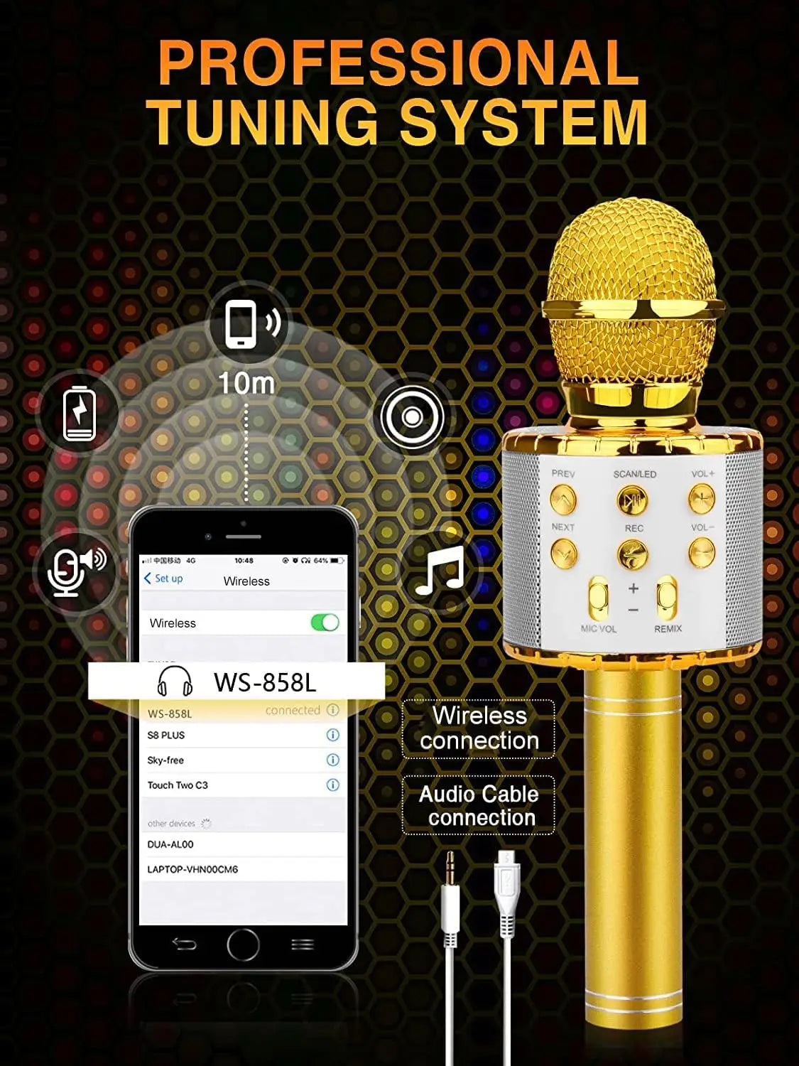 Karaoke Microphone for Kids & Adults - Bluetooth Microphones Singing Mic with Disco Lights Echo Effect Built-in Speaker