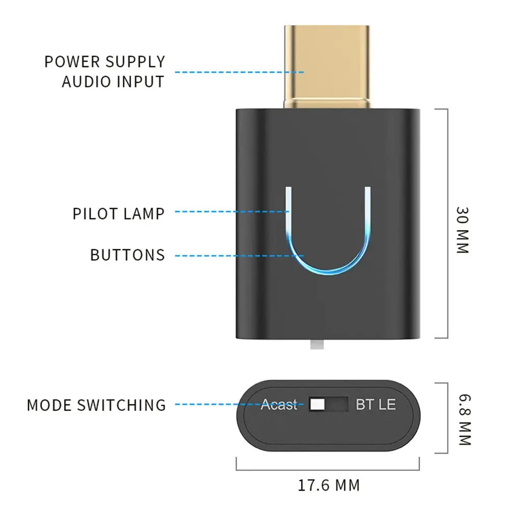 Bluetooth 5.4 Audio Transmitter aptX-Adaptive Type-C Wireless Stereo Music Adapter with Auracast for PC/Mac/PS4/5