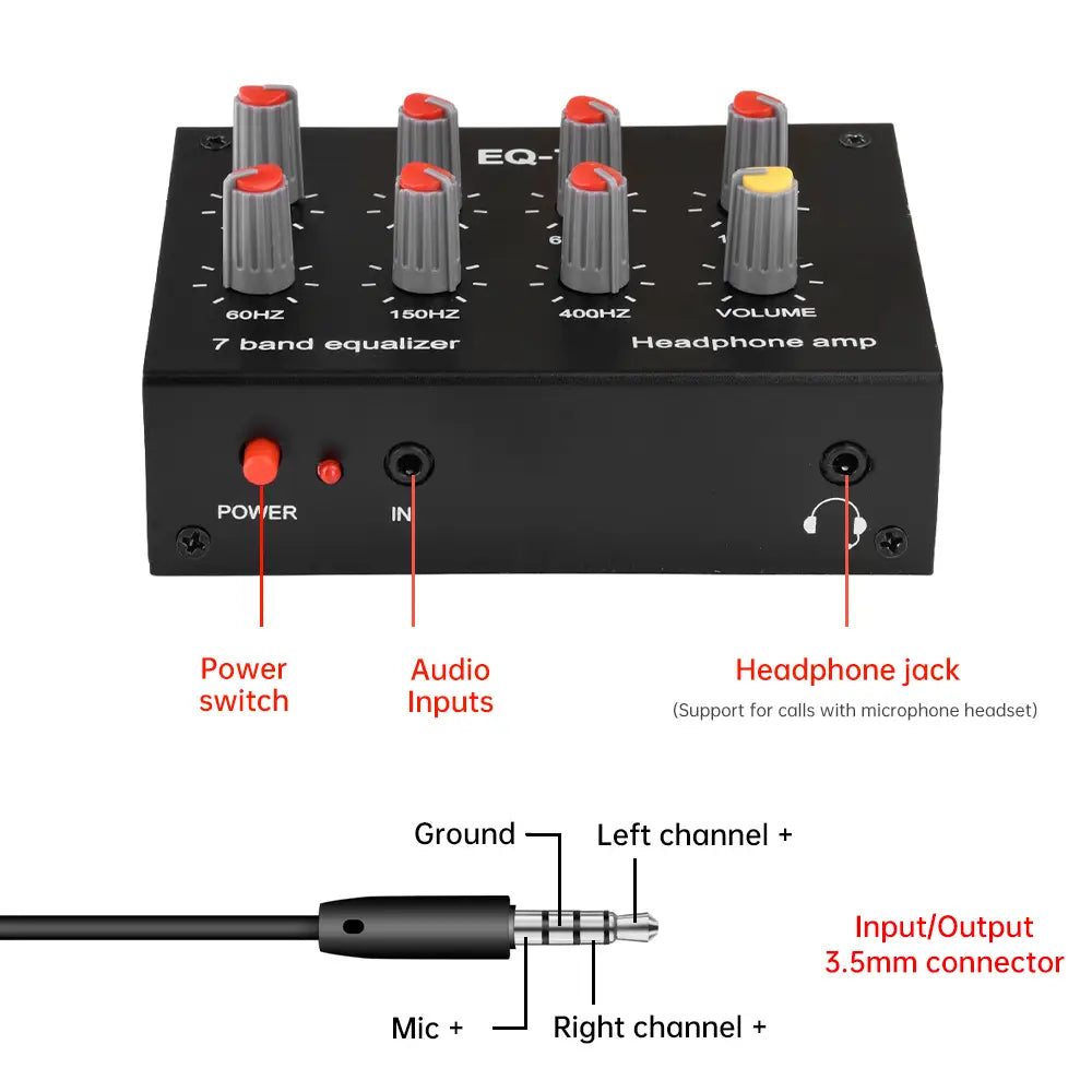 DC5-12V EQ-7 Audio Signal Preamplifier 7 Band Equalizer Adjust High School Bass Sound Phone Computer Headphone Amplifier