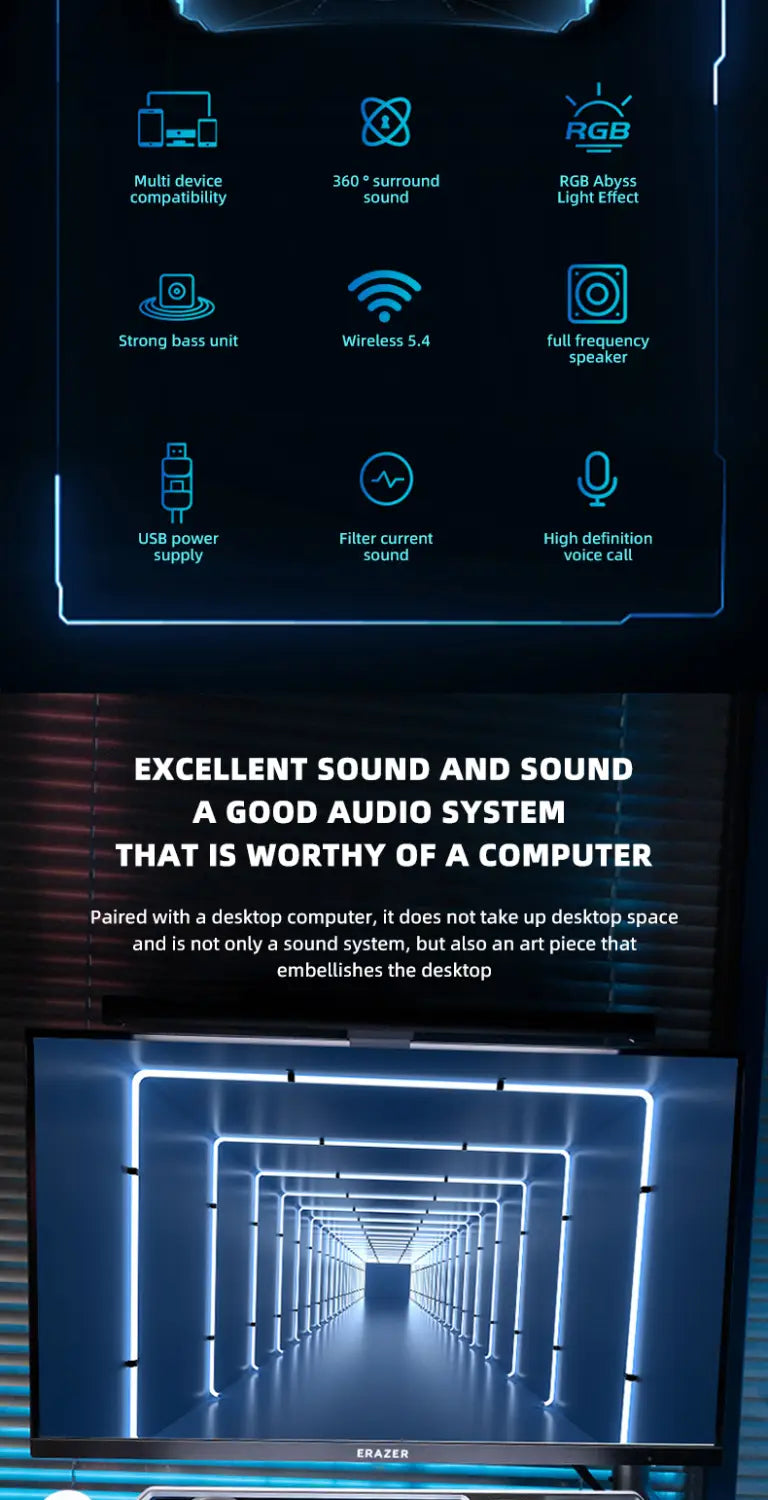 Lenovo Wired Bluetooth Speaker RGB Colorful Abyss light Effect Dual Speakers Dual Bass Diaphragm HIFI Stereo Surround Sound W108