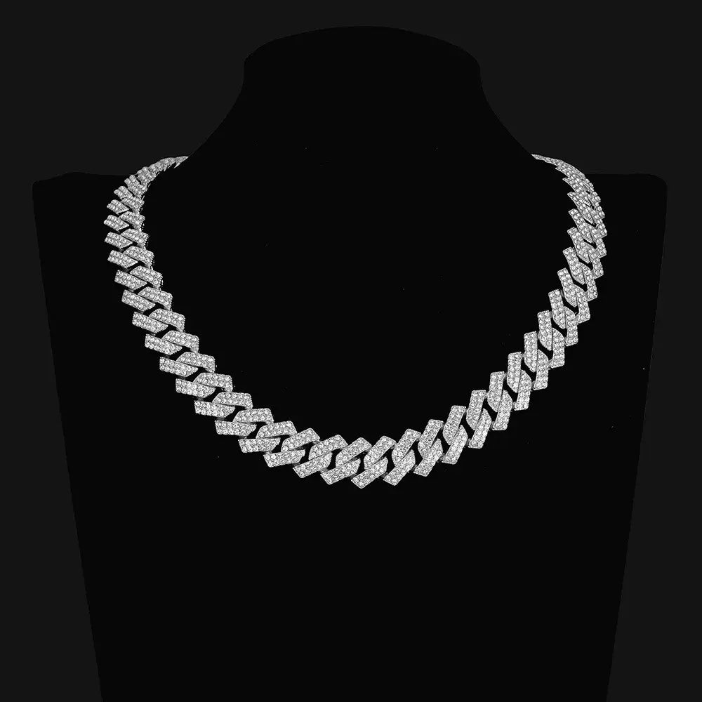 16mm Hip Hop Miami Cuban Link Chain Set Necklace +Bracelet Creative Iced Out Shiny Trendy Stylish Jewelry For Women Men set