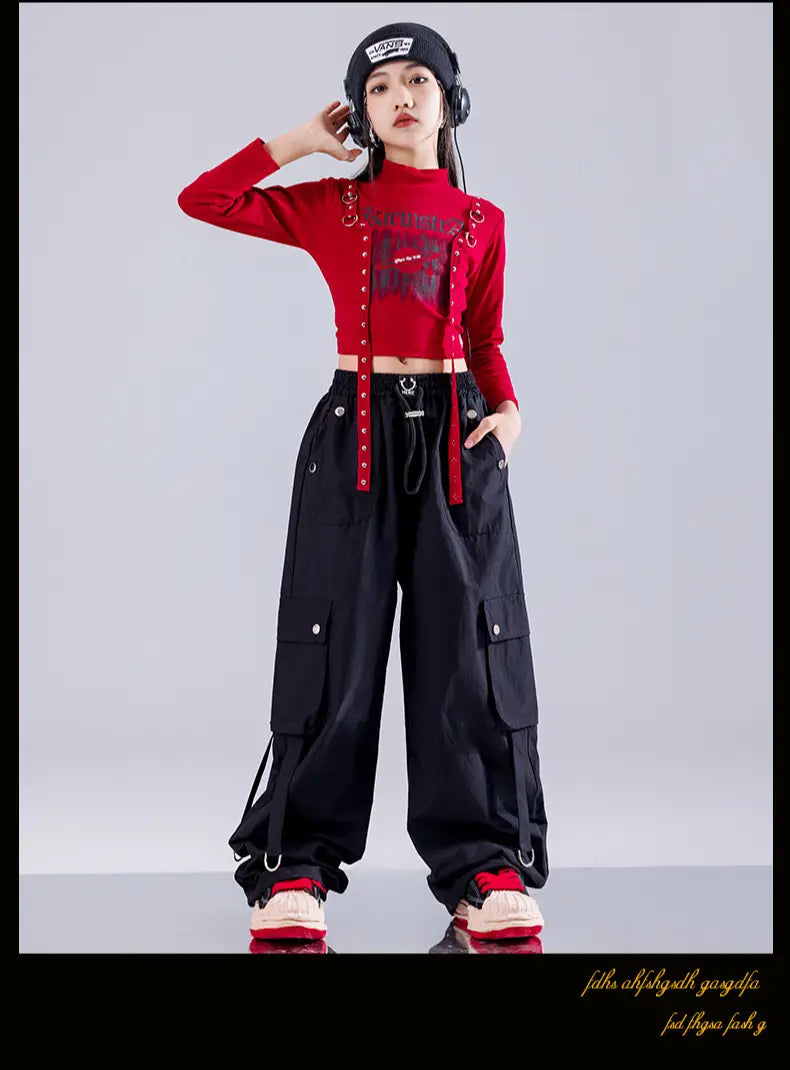 Hip Hop Girls K-pop Fashion Crop Top Street Dance Cargo Pants Plaid Skirts Kids Streetwear Children Jazz Girl Group Clothes Sets