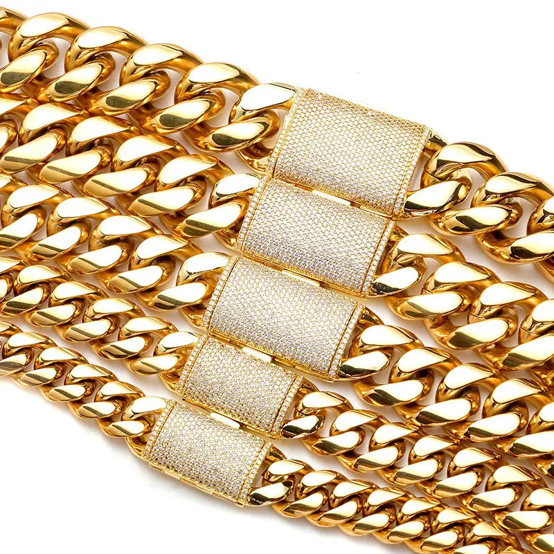 12/14/18/20/22mm Big Heavy Solid Stainless Steel Cuban Miami Link Chain Necklaces for Men Hip Hop Bling Iced out Rapper Jewelry