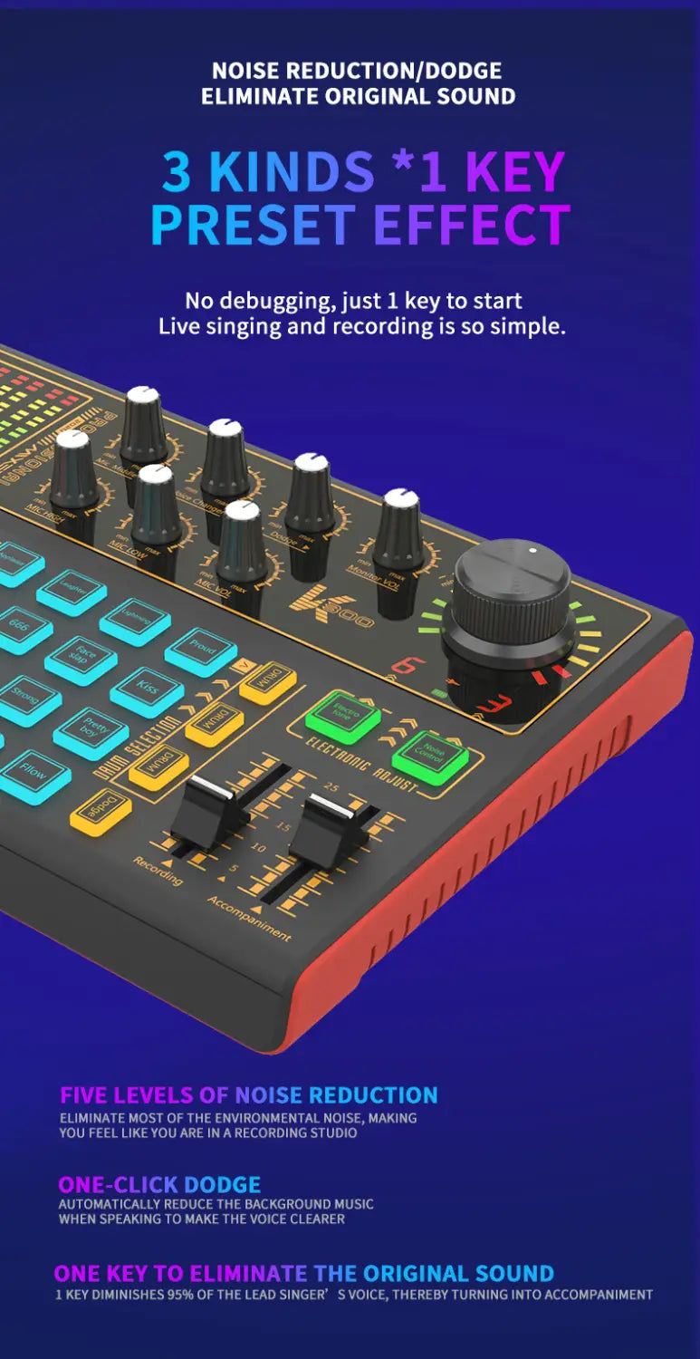 SK300 Sound Card Audio interface Mixer Professionale Studio equipment Voice Changer Multiple Audio Effects For Live Record Video