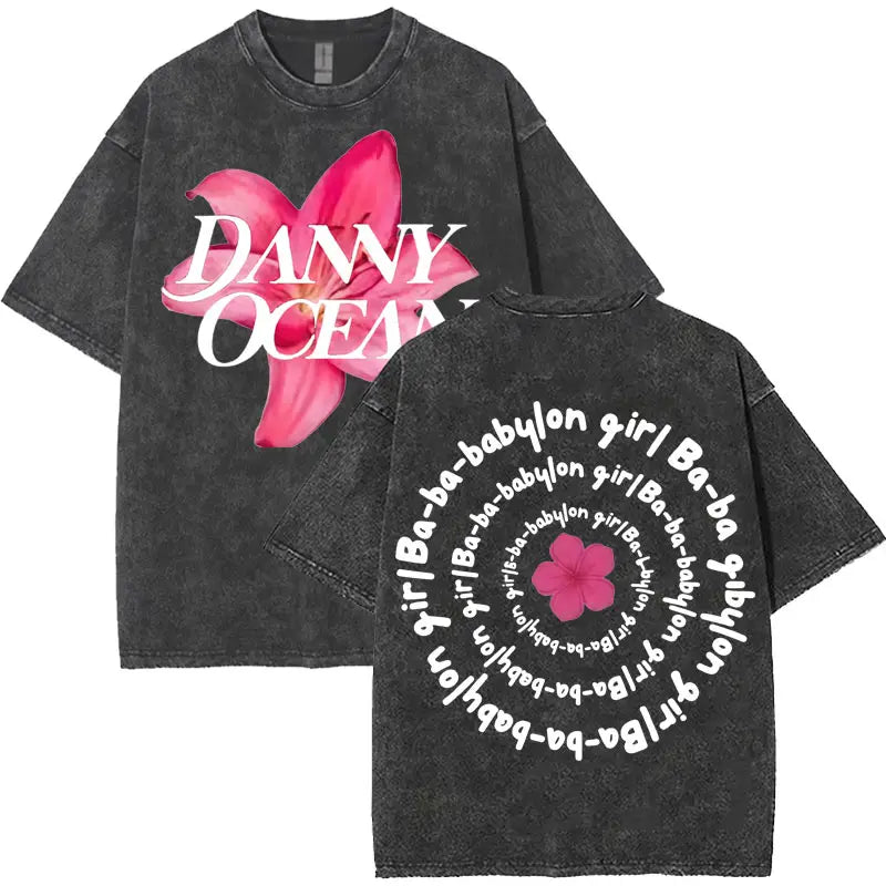 Rapper Danny Ocean Harajuku Letters Print Merch Vintage Washed T-Shirt Mens Hip Hop Crewneck Casual Y2K Tshirts Unisex Teenagers