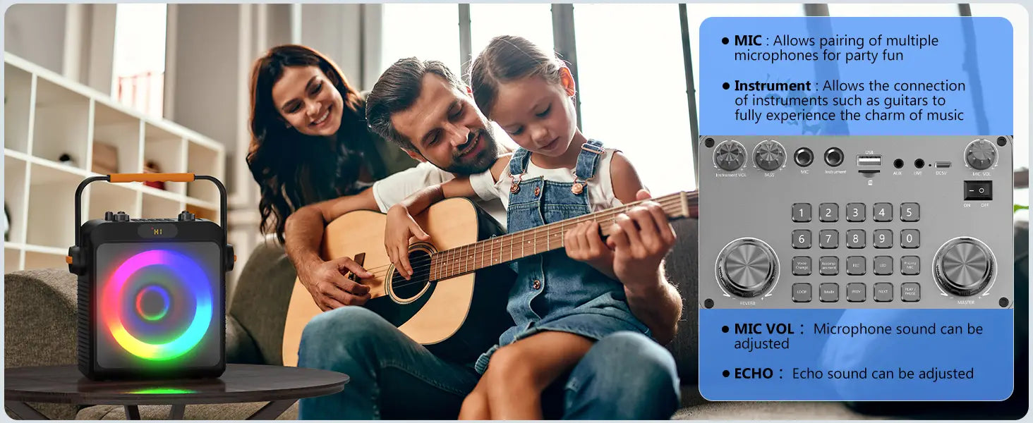 T19-T Karaoke machine with 2 wireless microphones black Karaoke speakers with bass/treble adjustment