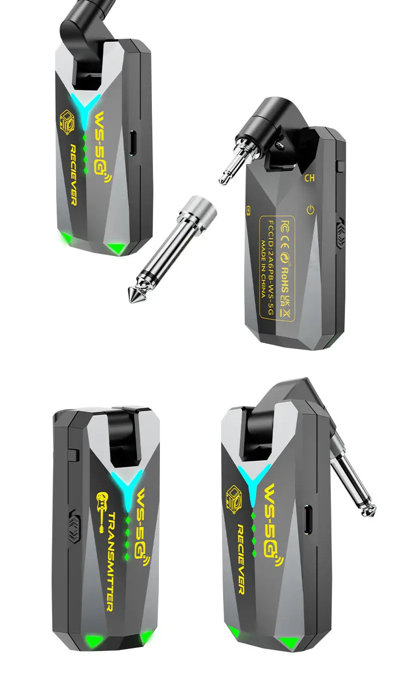 5.8GHz Wireless Guitar System Audio Rechargeable Transmitter Receiver – Works with 3.5mm & 6.35mm Jacks No Pairing Required