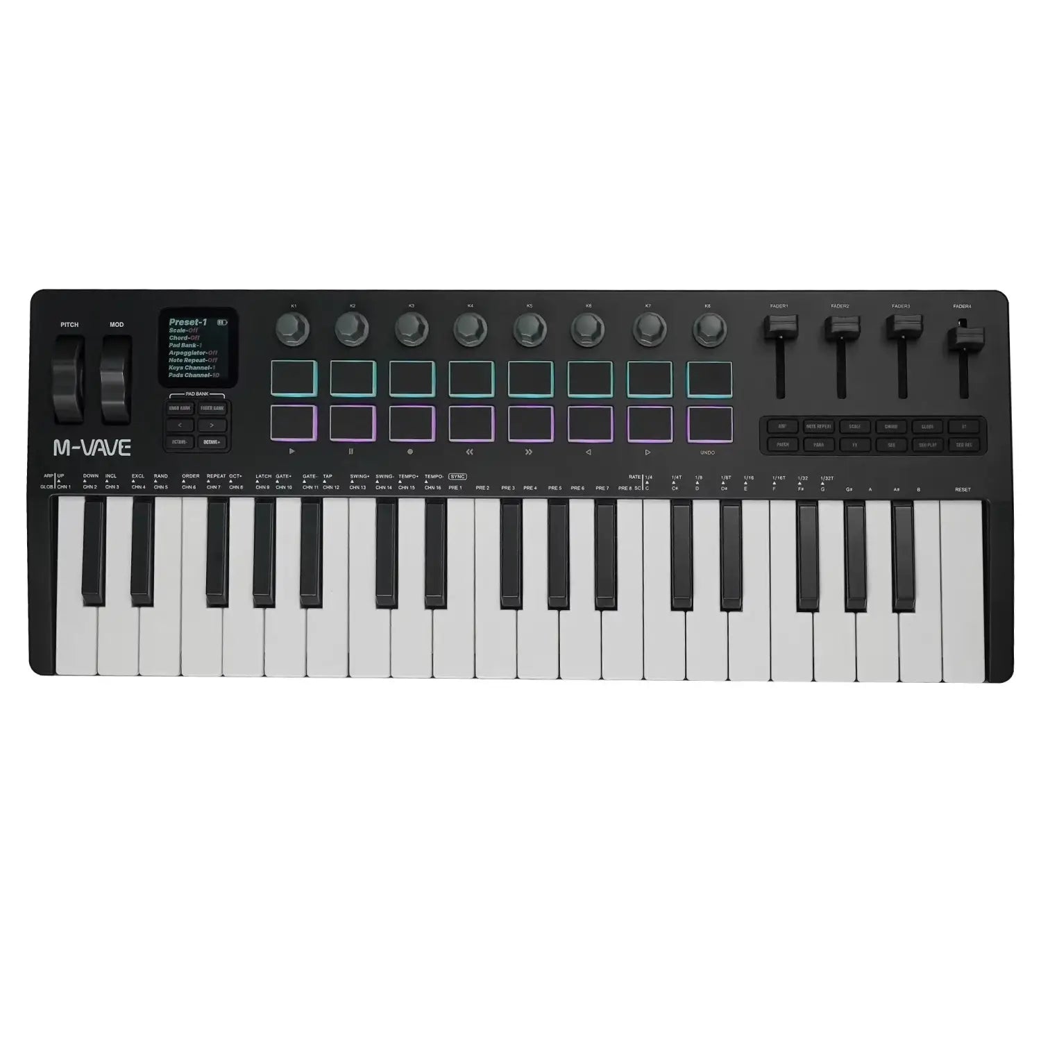 M-VAVE SMK-37 PRO MIDI Keyboard w/16 RGB Pads,8 Knobs & Wireless Bluetooth|Velocity-Sensitive Keys,Synth Engine/Music Production