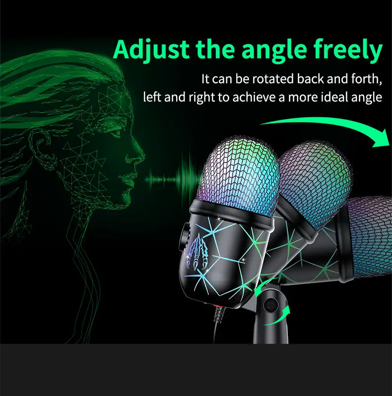 Gaming Microphone USB Microphone for PC Condenser Podcast Mic for Studio Recording with Headphone Jack Led Noise Cancellation