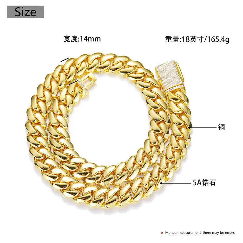 12-20mm wide Hip Hop Bling Iced Out Round Cuban Miami Link Chain Necklaces for Men Rapper Jewelry Gold Silver Color