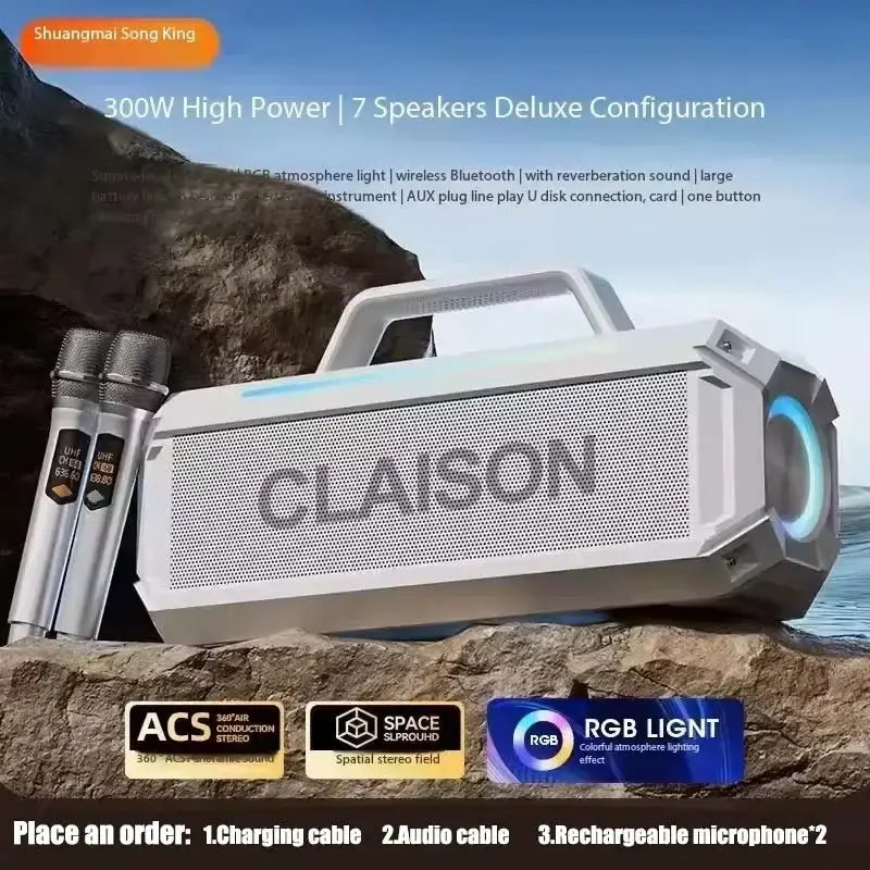 300W High-power Bluetooth Speaker Outdoor Waterproof Sound Box Portable Subwoofer 3D Stereo Reverberation System