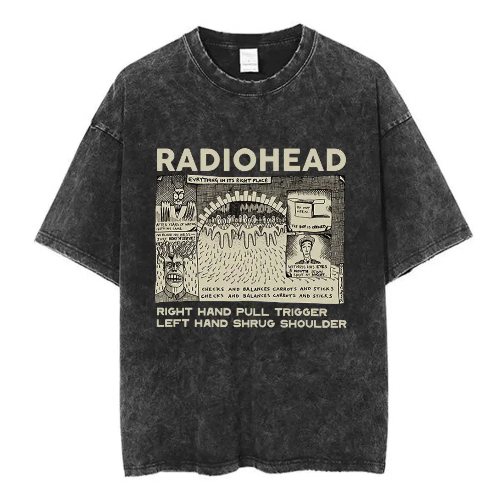 Rock Band Hip-Hop Retro T-Shirt Radiohead Hip-Hop Music Short Sleeve Fashion Summer Loose T-Shirt Basic Top