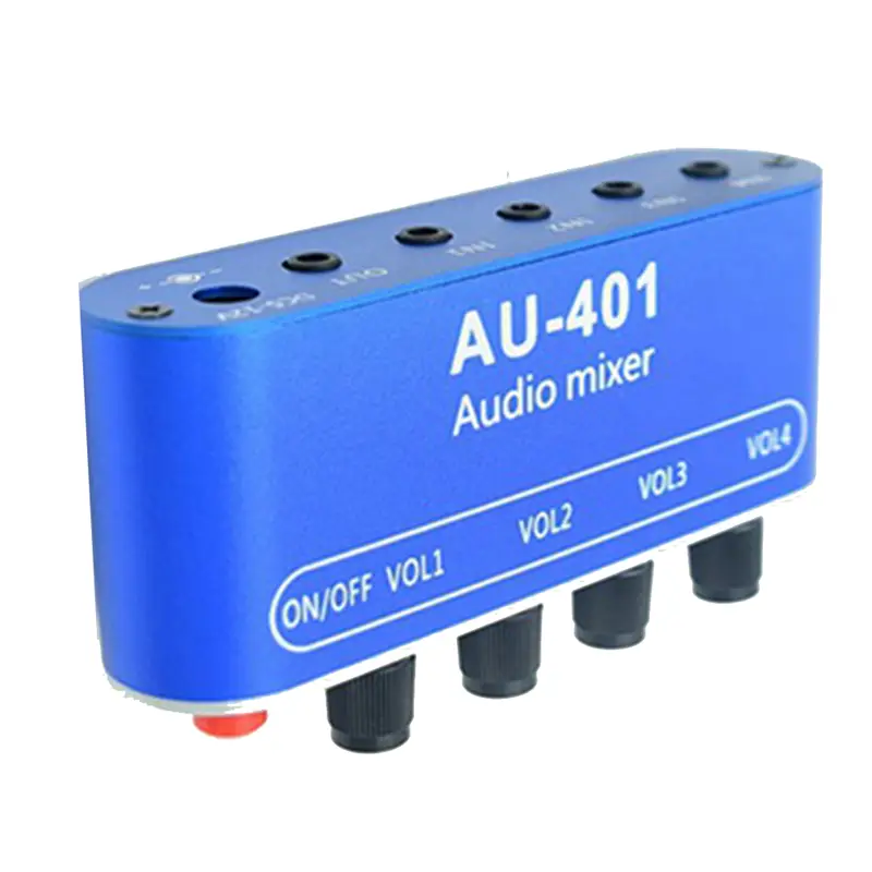 DC 5V-12V AU-401 Stereo Audio Mixer 4 Input 1 Output Individually Controls Board Sound Mixing DIY Headphones Amplifier Durable-A