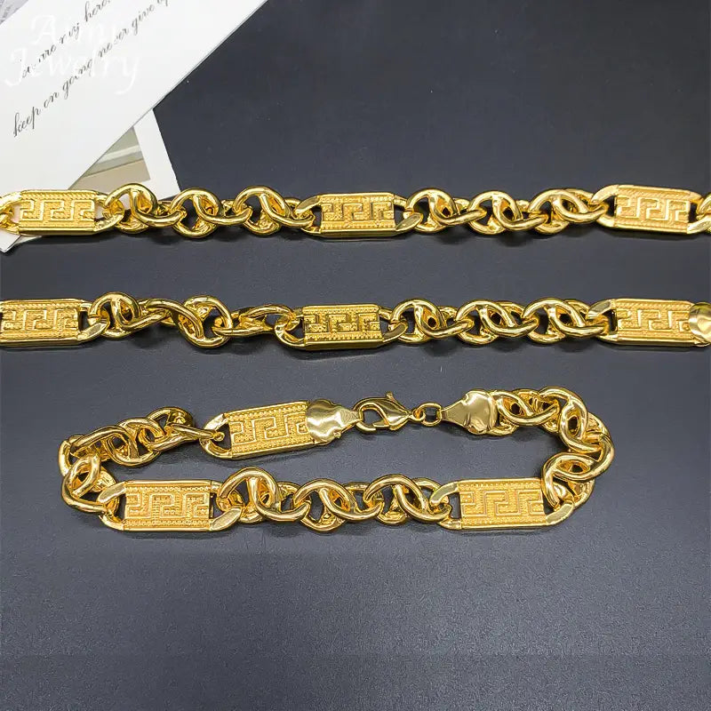 Hip Hop Trendy African Jewelry Set for Men Women Chunky Necklace Bracelet Gold Plated Fashion Jewellery for Party Daily Gifts