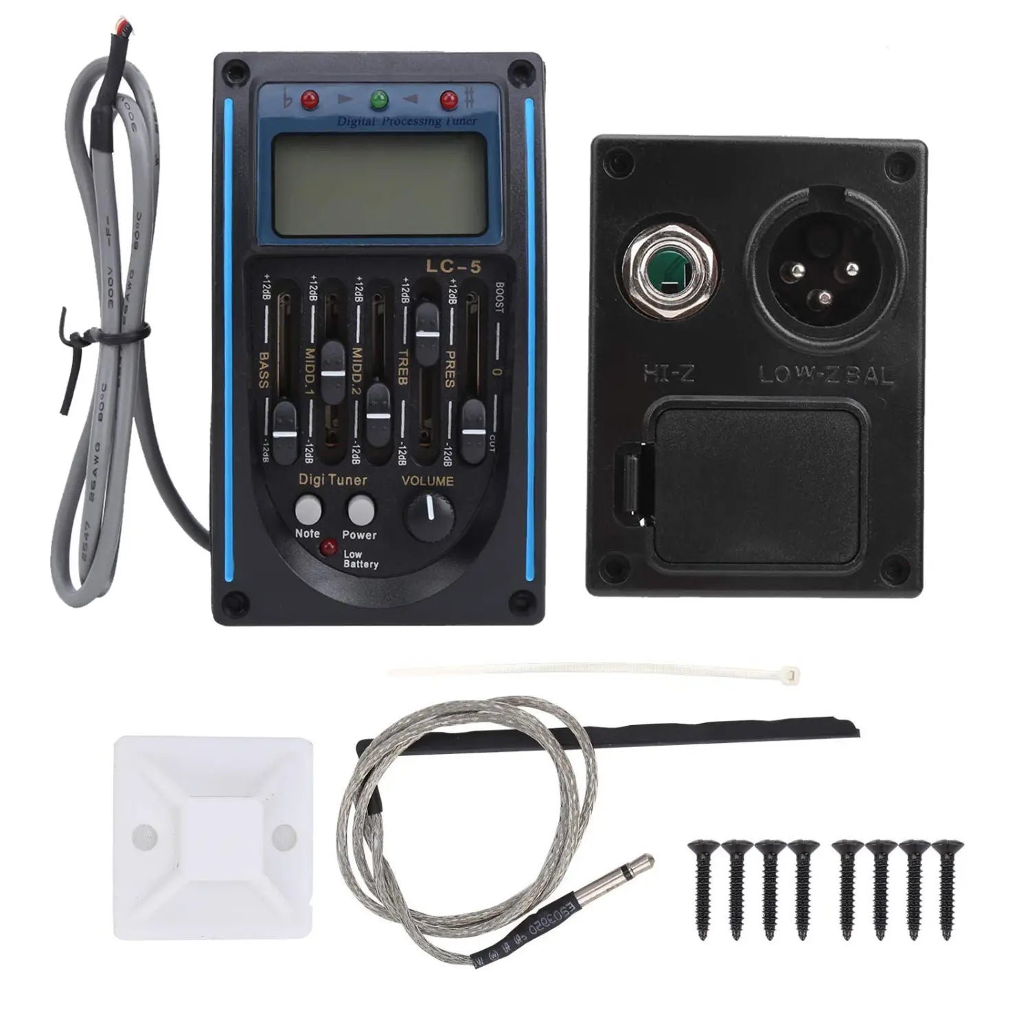 4/5 Band Acoustic Guitar Preamp EQ Equalizer Piezo Pickup Tuner Amplifier