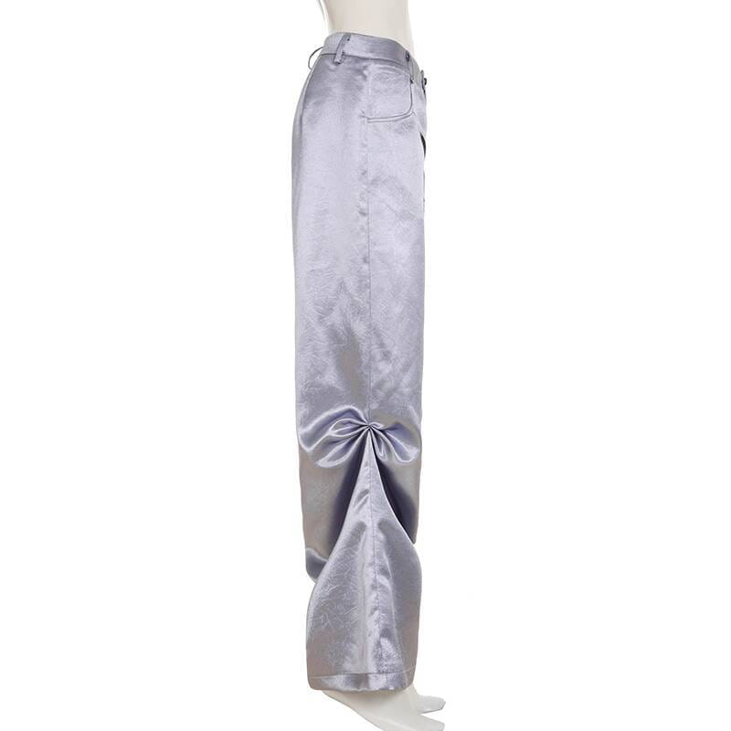 Hip Hop Women High Waist Wide Leg Pants Street Silver Dark Style Satin Pleated Casual Loose Slimming Dance Pants