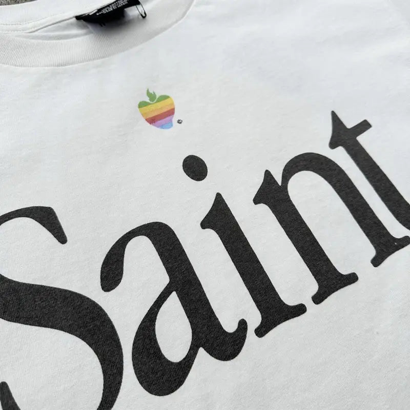 Hip Hop Retro Racing Style Graffiti Color Blocking Saint Micheal T-Shirt Men Women High Quality Oversized T Shirt Tee Tops
