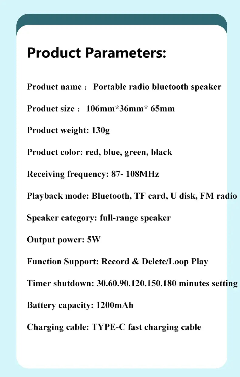 Mini Portable FM Radio Best Reception Radios 5W Wireless Bluetooth Speaker TF Card U Disk Music MP3 Player Support HD Rcording