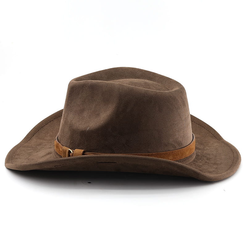 Ethnic Style Western Cowboy Hat Imitation Leather Velvet Jazz Hat Autumn And Winter Roll up Edge Fedora Hat