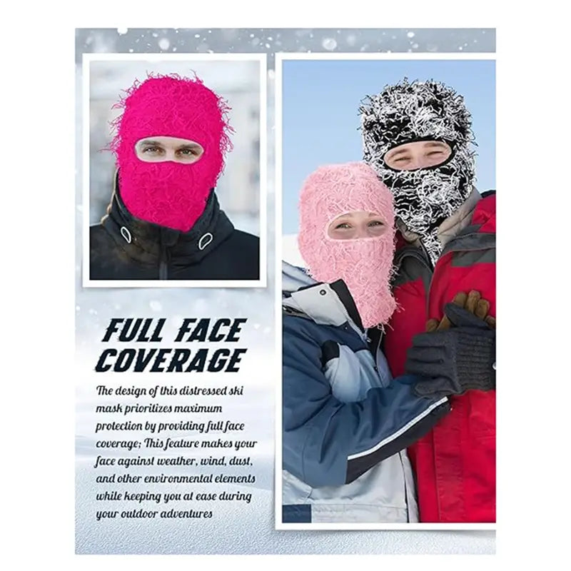 Distressed Ski Mask Full Face Knitted Fuzzy Yeat Shiesty Distress Mask For Men Women