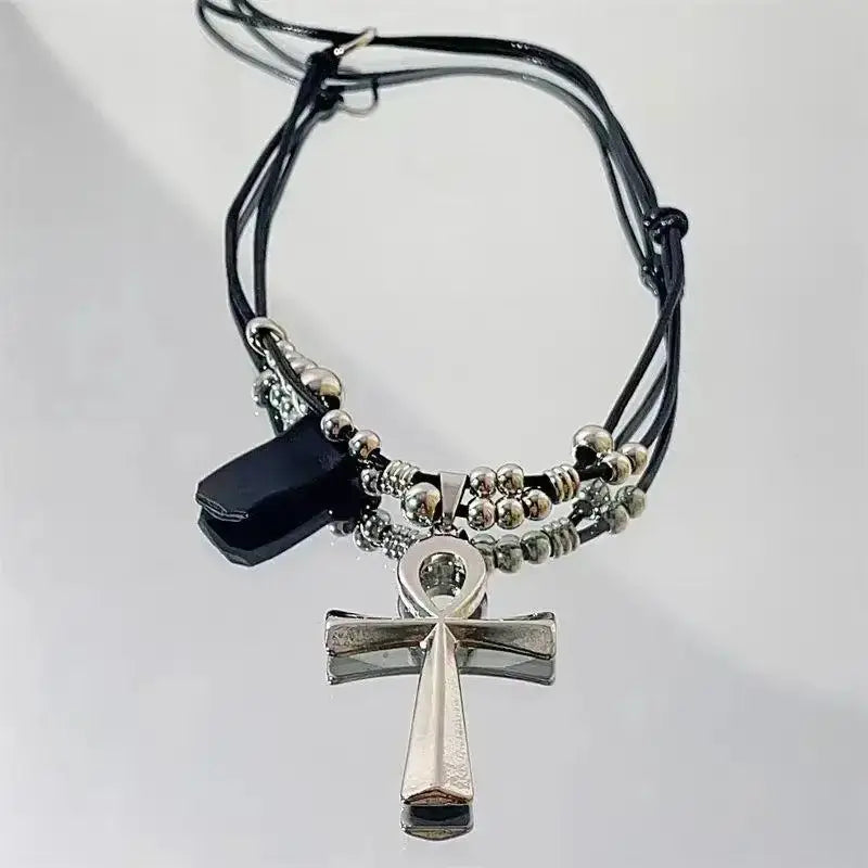 Personality Punk Y2K Cross Wood Black Drill Cool Pendant Necklace for Women Vintage Spicy Girls Hip Hop Necklace Jewelry Gifts