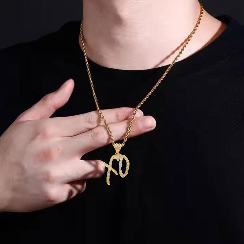 Fashion XO Necklace Cubic Zirconia Letter Pendant Sweater Chain Light Luxury Hip Hop Party Jewelry Accessories For Men Women