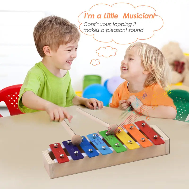 8 Keys Xylophone Compact Size Glockenspiel Colorful Aluminum Plate Piano with Wooden Mallets Percussion Musical Instrument Gift