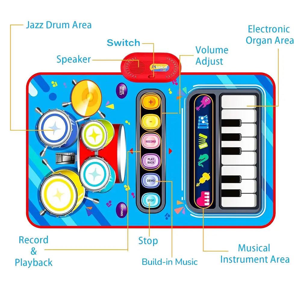 Toddler Musical Piano Mat 80x50cm for Children Educational Toys Floor Keyboard Drum Toys Dance Mat with Instruments Sounds Toy