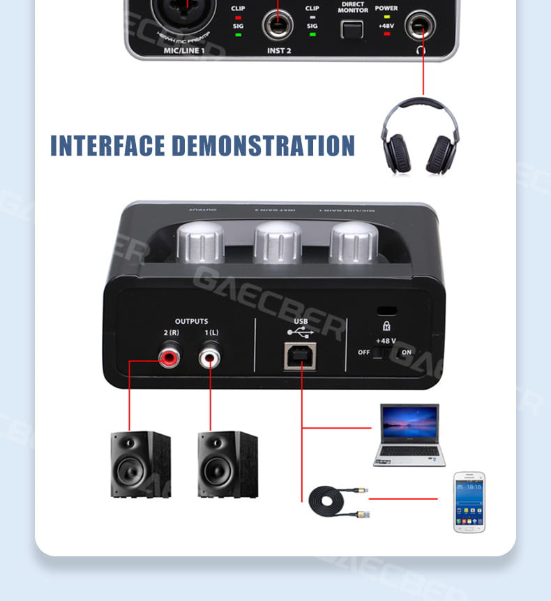 Audio Interface UM2 Professional Sound Card with Monitoring Electric Guitar Live Recording For Studio Singing Micro