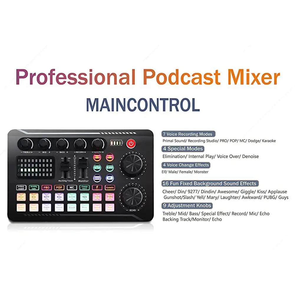 F998 Bluetooth Sound Card Console Studio Sound Card Kit with USB Microphone Computer Live Voice Mixer Sound Card DJ Equipment