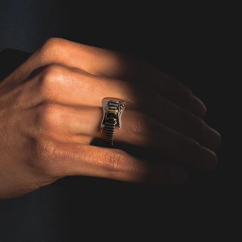 Hip Hop Rock Music Electric Guitar Men’S Rings 2024 Trend Adjustable Finger Rings Party Jewelry Gifts Fashion Accessories
