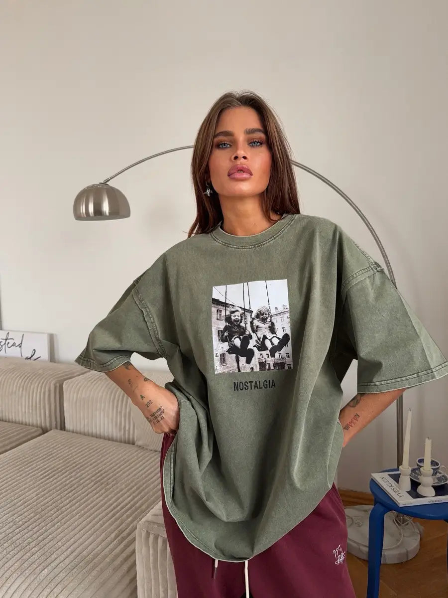 Sumuyoo 100% Cotton Women’s Retro Printed T-shirt Men Vintage Short-sleeve Wax printing T Shirts Fashion Hip Hop Loose Tees